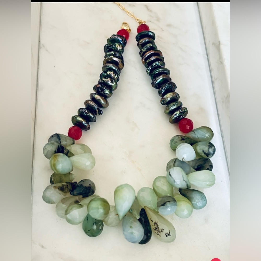 Peruvian Opal, Peacock Freshwater Pearls And Cherry quartz